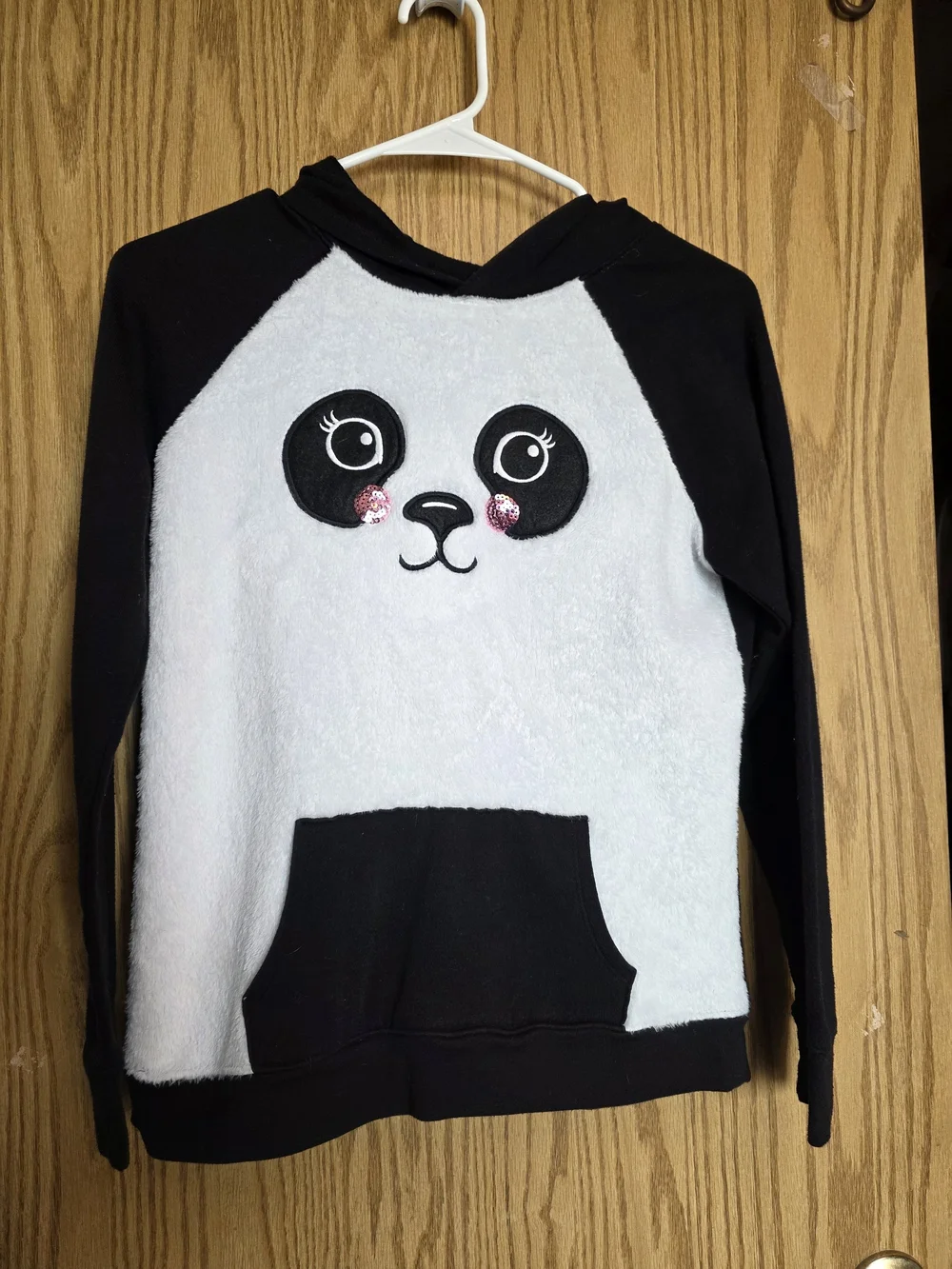 Justice Black & White Panda Face Hooded Pullover